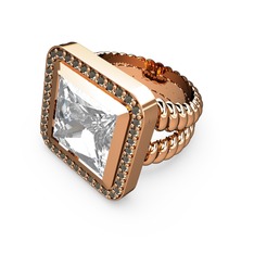Swarovski ve dumanlı kuvars 925 ayar rose altın kaplama gümüş yüzük