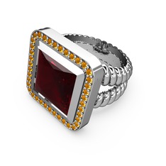 Garnet ve sitrin 18 ayar beyaz altın yüzük