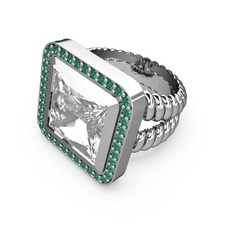 Armonia Yüzük - Swarovski ve yeşil kuvars 14 ayar beyaz altın yüzük #1ltt94n