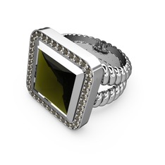 Armonia Yüzük - Peridot ve dumanlı kuvars 8 ayar beyaz altın yüzük #1md6jjg