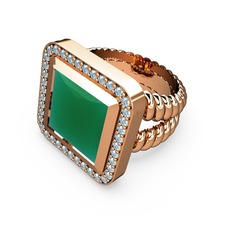 Kök zümrüt ve akuamarin 18 ayar rose altın yüzük