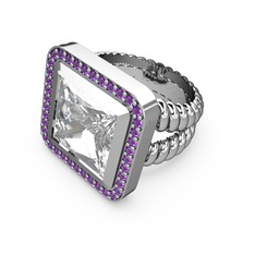 Swarovski ve ametist 18 ayar beyaz altın yüzük