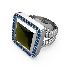 Peridot ve lab safir 14 ayar beyaz altın yüzük