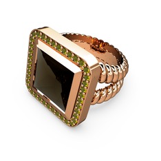 Armonia Yüzük - Dumanlı kuvars ve peridot 925 ayar rose altın kaplama gümüş yüzük #1ntpu22