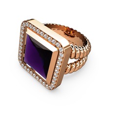 Ametist ve swarovski 14 ayar rose altın yüzük