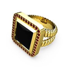 Siyah zirkon ve garnet 14 ayar altın yüzük
