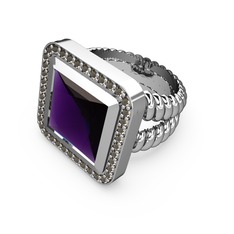 Armonia Yüzük - Ametist ve dumanlı kuvars 14 ayar beyaz altın yüzük #1p6p0c9