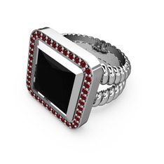 Siyah zirkon ve garnet 18 ayar beyaz altın yüzük