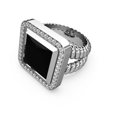 Siyah zirkon ve swarovski 8 ayar beyaz altın yüzük