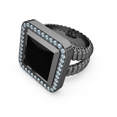 Armonia Yüzük - Siyah zirkon ve akuamarin 925 ayar siyah rodyum kaplama gümüş yüzük #1qdlmt7