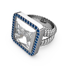Swarovski ve lab safir 8 ayar beyaz altın yüzük