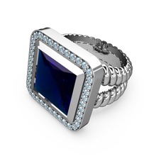 Armonia Yüzük - Lab safir ve akuamarin 14 ayar beyaz altın yüzük #1u8rb63