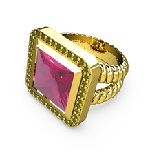 Pembe kuvars ve peridot 14 ayar altın yüzük