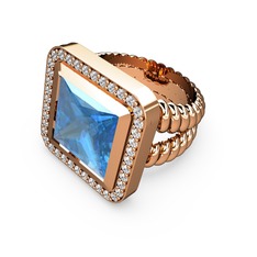 Armonia Yüzük - Akuamarin ve pırlanta 925 ayar rose altın kaplama gümüş yüzük (0.6 karat) #1vwodb6