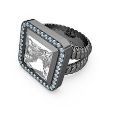 Armonia Yüzük - Swarovski ve akuamarin 925 ayar siyah rodyum kaplama gümüş yüzük #1wm6l7k