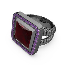 Armonia Yüzük - Garnet ve ametist 925 ayar siyah rodyum kaplama gümüş yüzük #1woxjmq