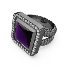 Ametist ve swarovski 925 ayar siyah rodyum kaplama gümüş yüzük
