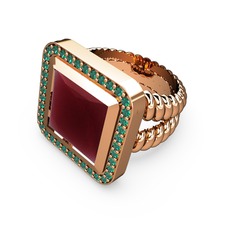 Armonia Yüzük - Kök yakut ve yeşil kuvars 925 ayar rose altın kaplama gümüş yüzük #2g10z1