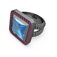 Armonia Yüzük - Akuamarin ve rodolit garnet 925 ayar siyah rodyum kaplama gümüş yüzük #3tf5mg