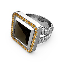 Armonia Yüzük - Dumanlı kuvars ve sitrin 14 ayar beyaz altın yüzük #4lzzaw