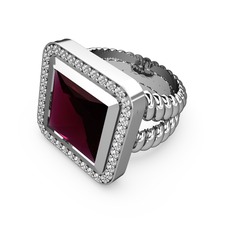 Rodolit garnet ve swarovski 8 ayar beyaz altın yüzük