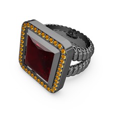 Garnet ve sitrin 925 ayar siyah rodyum kaplama gümüş yüzük