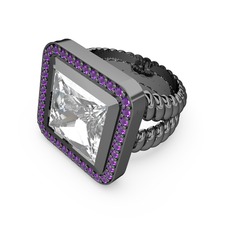 Armonia Yüzük - Swarovski ve ametist 925 ayar siyah rodyum kaplama gümüş yüzük #653z9p