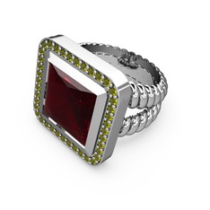Garnet ve peridot 8 ayar beyaz altın yüzük