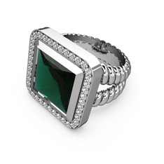 Armonia Yüzük - Yeşil kuvars ve pırlanta 14 ayar beyaz altın yüzük (0.6 karat) #7sldhp