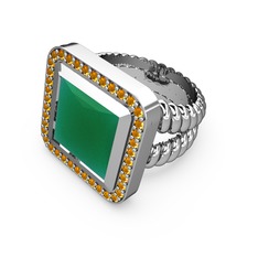 Armonia Yüzük - Kök zümrüt ve sitrin 18 ayar beyaz altın yüzük #85xd46