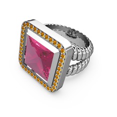 Armonia Yüzük - Pembe kuvars ve sitrin 8 ayar beyaz altın yüzük #9e3gbf