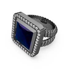 Armonia Yüzük - Lab safir ve beyaz zirkon 925 ayar siyah rodyum kaplama gümüş yüzük #bd61rl