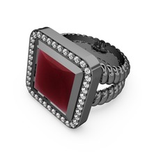 Armonia Yüzük - Kök yakut ve swarovski 925 ayar siyah rodyum kaplama gümüş yüzük #bi7208