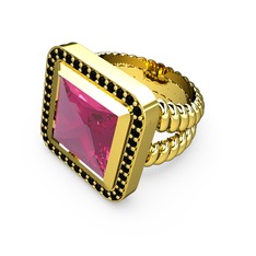 Armonia Yüzük - Pembe kuvars ve siyah zirkon 925 ayar altın kaplama gümüş yüzük #c1x4lg
