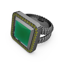 Armonia Yüzük - Kök zümrüt ve peridot 925 ayar siyah rodyum kaplama gümüş yüzük #e5yikh
