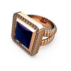 Armonia Yüzük - Lab safir ve dumanlı kuvars 8 ayar rose altın yüzük #e7w43s