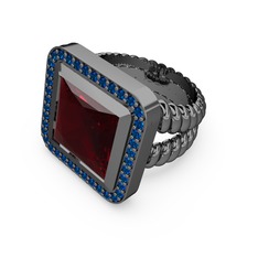 Garnet ve lab safir 925 ayar siyah rodyum kaplama gümüş yüzük