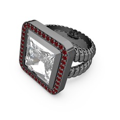 Armonia Yüzük - Beyaz zirkon ve garnet 925 ayar siyah rodyum kaplama gümüş yüzük #f9a55r