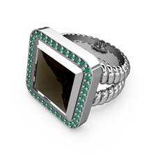 Dumanlı kuvars ve yeşil kuvars 14 ayar beyaz altın yüzük