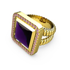 Armonia Yüzük - Ametist ve pembe kuvars 8 ayar altın yüzük #fft6cs