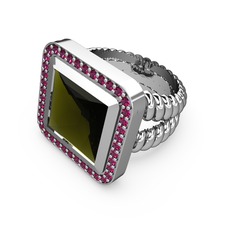 Peridot ve rodolit garnet 8 ayar beyaz altın yüzük