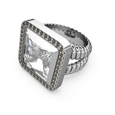 Armonia Yüzük - Beyaz zirkon ve dumanlı kuvars 14 ayar beyaz altın yüzük #g3ipn