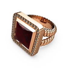 Garnet ve dumanlı kuvars 8 ayar rose altın yüzük