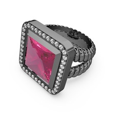 Armonia Yüzük - Pembe kuvars ve pırlanta 925 ayar siyah rodyum kaplama gümüş yüzük (0.6 karat) #hankfi