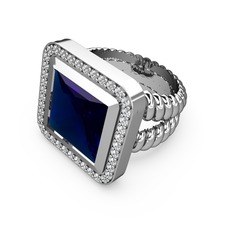 Armonia Yüzük - Lab safir ve swarovski 18 ayar beyaz altın yüzük #hjcqzg