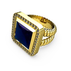 Armonia Yüzük - Lab safir ve dumanlı kuvars 14 ayar altın yüzük #ixf42m