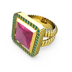 Armonia Yüzük - Pembe kuvars ve yeşil kuvars 8 ayar altın yüzük #l7ed5u