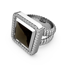 Dumanlı kuvars ve swarovski 8 ayar beyaz altın yüzük