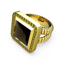 Dumanlı kuvars ve peridot 925 ayar altın kaplama gümüş yüzük