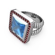 Armonia Yüzük - Akuamarin ve garnet 14 ayar beyaz altın yüzük #muz7mq